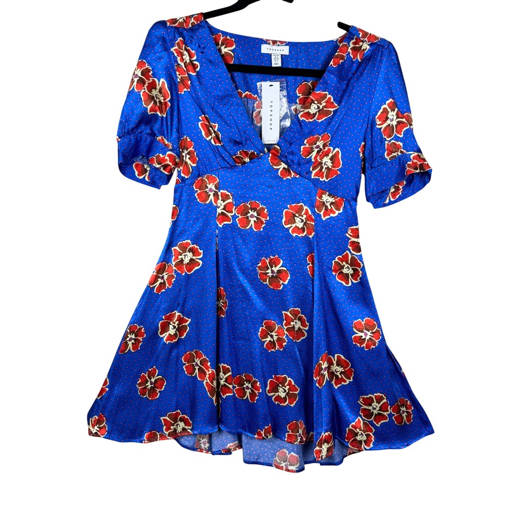 Topshop Petite NWT Coquette Floral Skater Dress Blue Red US 4